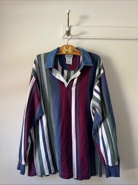 Vintage Northern Elements Long-Sleeve Rugby Shirt - Multicolor Stripes